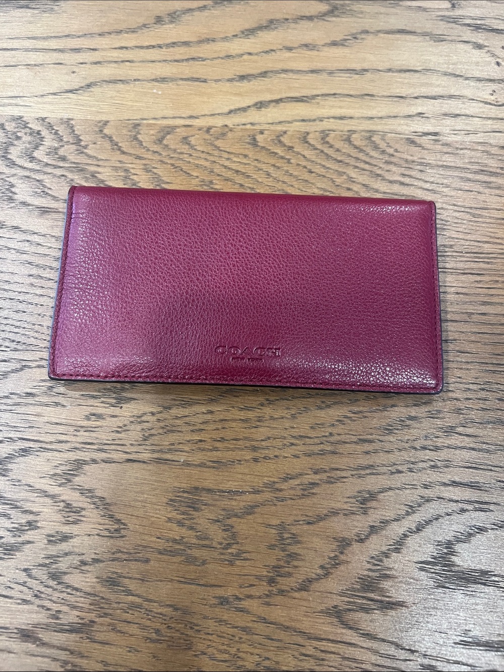 Coach Leather Long Card Wallet - Berry Red